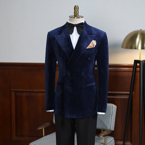 Deep Blue Velvet Blazer – Inspired by Classic Men’s Velvet Suits Plus Size